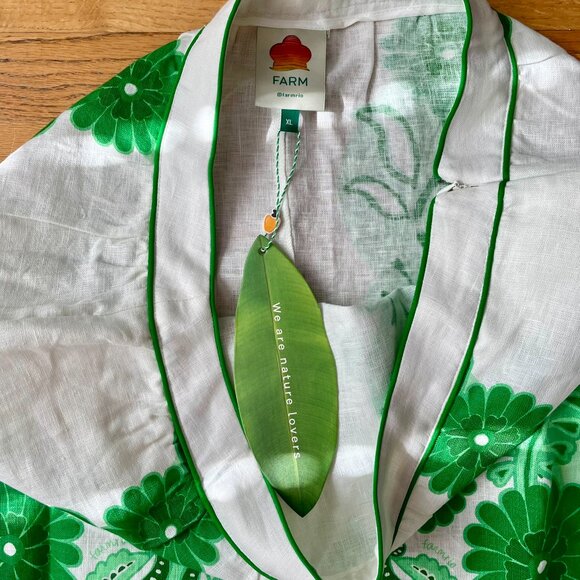 NWT FARM Rio Green and White Floral Linen Midi Skirt - Picture 6 of 10